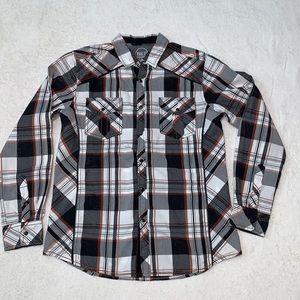 BKE mens black plaid standard fit snap button down shirt size M
